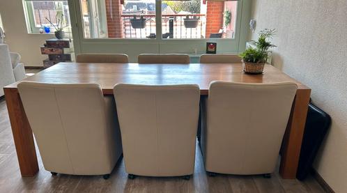6 licht lederen eetkamerstoelen, Huis en Inrichting, Stoelen, Gebruikt, Vijf, Zes of meer stoelen, Leer, Wit, Ophalen