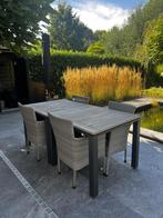 Tuinset Teak, metaal onderstel, Tuin en Terras, Ophalen, 4 zitplaatsen, Gebruikt, Teakhout