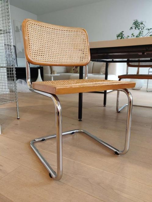 4x Thonet stijl Breuer Cesca webbing/rotan buisframe stoelen, Huis en Inrichting, Stoelen, Gebruikt, Vier, Kunststof, Metaal, Riet of Rotan