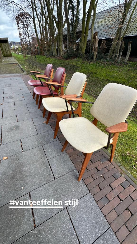 4 Louis van Teeffelen stoelen, Huis en Inrichting, Stoelen, Ophalen, Gebruikt, Wit, Vintage
