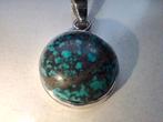 Ronde 925 stering zilveren hanger met Turquoise., Verzenden, Nieuw, Met edelsteen, Zilver