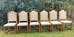 Set van 6 vintage brutalist eiken eetkamerstoelen als nieuw, Huis en Inrichting, Stoelen, Hout, Bruin, Vintage, Ophalen of Verzenden