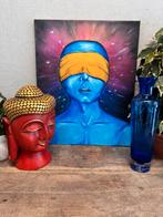 Schilderij blue man blauwe man geblindoekt, Ophalen of Verzenden