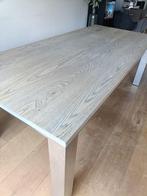 Eettafel eiken met rvs poten. Rvs rand langs blad, Huis en Inrichting, Tafels | Eettafels, Gebruikt, 200 cm of meer, Rechthoekig