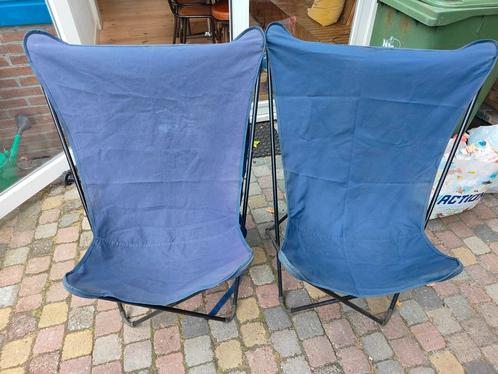 2 Lafuma vlinder stoelen donker en lichtblauwe hoezen, Caravans en Kamperen, Kampeermeubelen, Zo goed als nieuw, Campingstoel