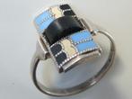 Antieke art deco ring atelier Th. Fahrner, onyx en emaille, Met edelsteen, Zilver, Ring, Verzenden