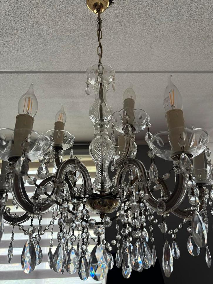 Glazen Kroonluchter met Kristallen, Huis en Inrichting, Lampen | Kroonluchters, Gebruikt, Glas, Ophalen