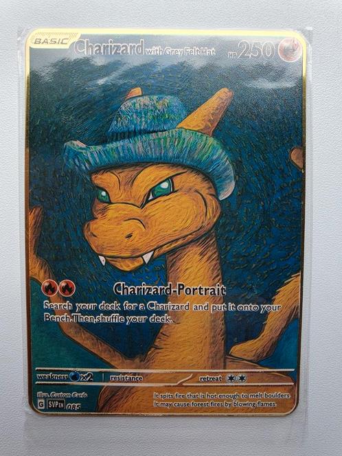 Charizard Van Gogh Promo Metalen Kaart Pokemon Grey Felt Hat, Hobby en Vrije tijd, Verzamelkaartspellen | Pokémon, Ophalen of Verzenden