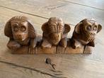 Houten beeldje horen, zien, zwijgen, Verzamelen, Beelden en Beeldjes, Ophalen of Verzenden, Zo goed als nieuw, Dier