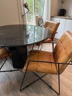 4x Bruine leren Eetkamerstoelen, Huis en Inrichting, Stoelen, Ophalen, Gebruikt, Bruin, Leer