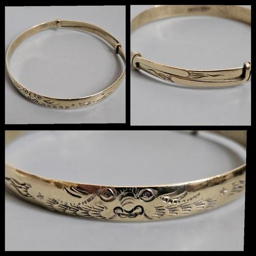 Antiek 925 zilver, goudvergulde en gegraveerde armband, Sieraden, Tassen en Uiterlijk, Antieke sieraden, Armband, Zilver, Verguld