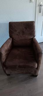 2 bruine suède fauteuils, ook per stuk te koop, Ophalen, Minder dan 75 cm, Leer, Zo goed als nieuw
