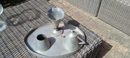 Bangka Tin Dienblad met Vaasje & Suiker/Melk Set, Antiek en Kunst, Antiek | Tin, Ophalen