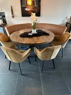 Set van 4 cognac bruine velvet stoelen, Huis en Inrichting, Ophalen, Bruin, Zo goed als nieuw, Vier