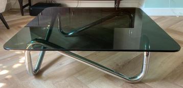 Vintage design salontafel – rookglas & chroom buizenframe beschikbaar voor biedingen