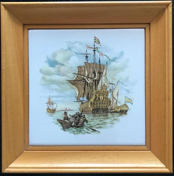 Tegel Zeilschip – polychroom - 1 x 1 tegel [2 x], Antiek en Kunst, Antiek | Wandborden en Tegels, Ophalen of Verzenden
