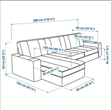 Grijze IKEA Kivik driezitsbank met longe chair - afbeelding 2