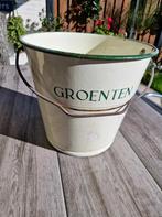 Antieke emaille groenten emmer,creme,goudbies,reseda rand, Ophalen of Verzenden