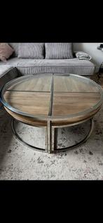 Zgan Riviera Maison Moderne salontafel met glas en hout, Ophalen, 50 tot 100 cm, 100 tot 150 cm, Zo goed als nieuw