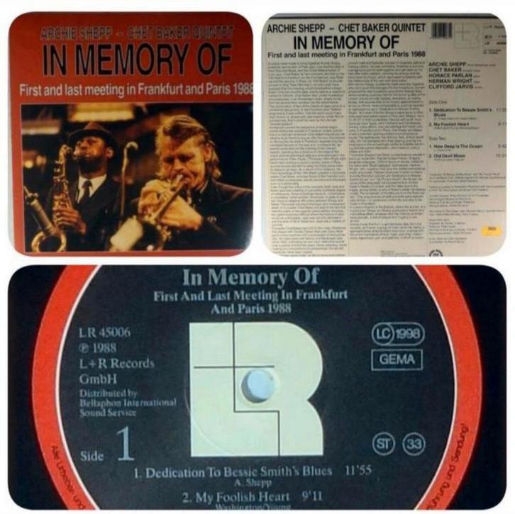 Chet Baker Quintet & Archie Shepp - In Memory of 1988/RARE, Cd's en Dvd's, Vinyl | Jazz en Blues, Gebruikt, Jazz, 1980 tot heden