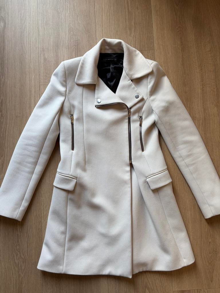 Zara witte mantel jas XS, Ophalen of Verzenden, Gedragen, Maat 34 (XS) of kleiner, Wit