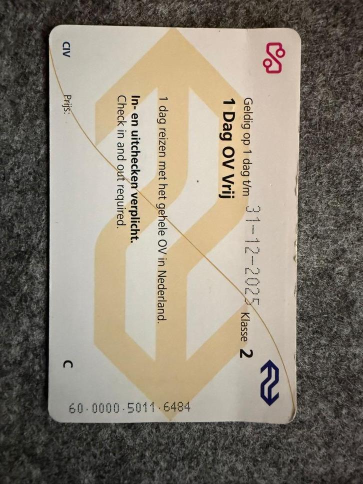 1 Dag Ov Vrij, Tickets en Kaartjes, Trein, Bus en Vliegtuig, Eén persoon, Algemeen kaartje, Trein