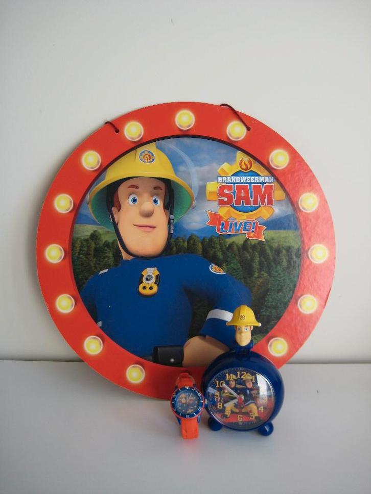 Brandweerman Sam wekker, horloge+wanddecoratie, Verzamelen, Poppetjes en Figuurtjes, Gebruikt, Ophalen of Verzenden