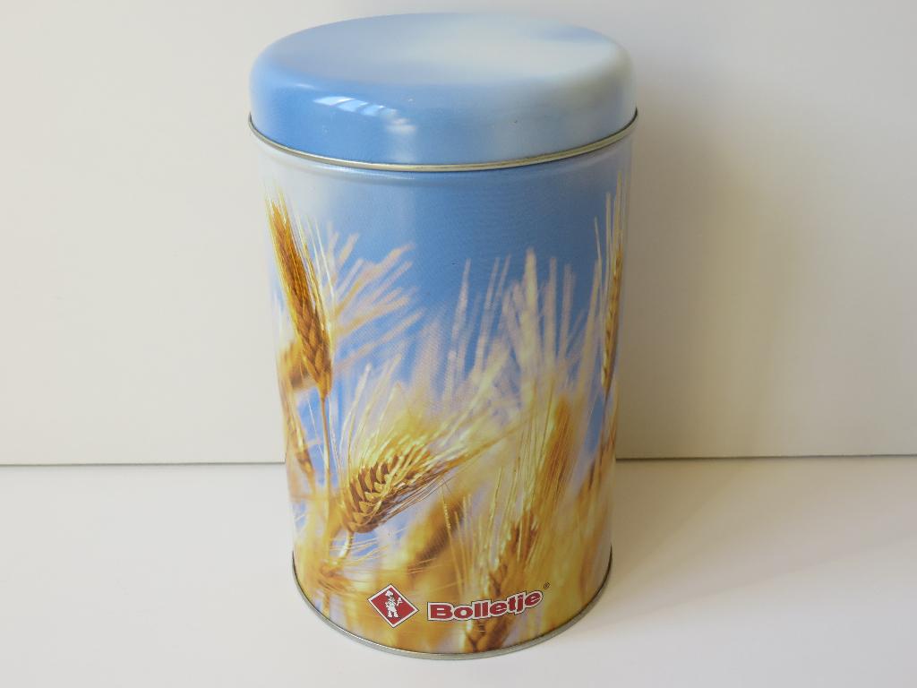 bolletje bewaarblik beschuitblik met granen opdruk, Verzamelen, Blikken, Ophalen of Verzenden, Zo goed als nieuw, Beschuit, Bolletje