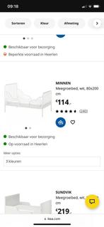 2x IKEA Minnen Meegroeibed, Ophalen, 70 tot 85 cm, Zo goed als nieuw, Lattenbodem
