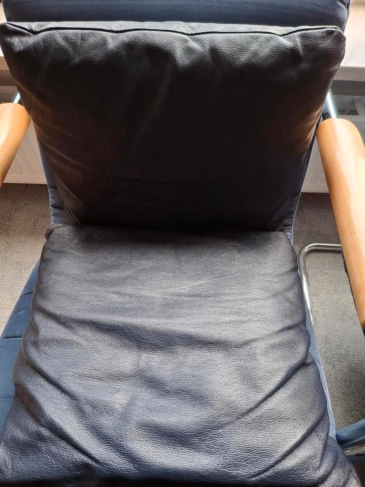 Twee blauwe leren kussens - uitstekende staat!, Huis en Inrichting, Woonaccessoires | Kussens, Zo goed als nieuw, Blauw, Vierkant