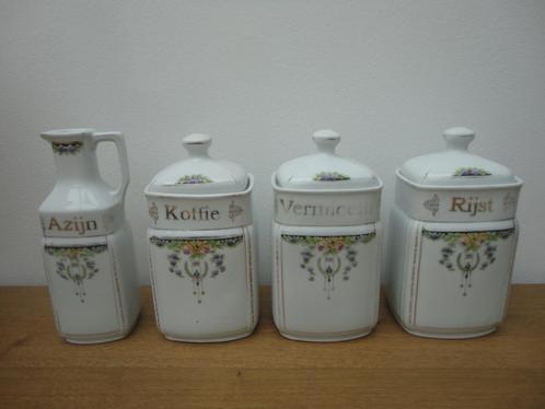 4 prachtige brocante porseleinen voorraad potten jaren 30, Antiek en Kunst, Curiosa en Brocante, Ophalen of Verzenden