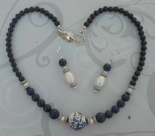 handwerk prachtige kettingset (met 925 oorhaakjes), Sieraden, Tassen en Uiterlijk, Kettingen, Nieuw, Steen of Mineraal, Blauw