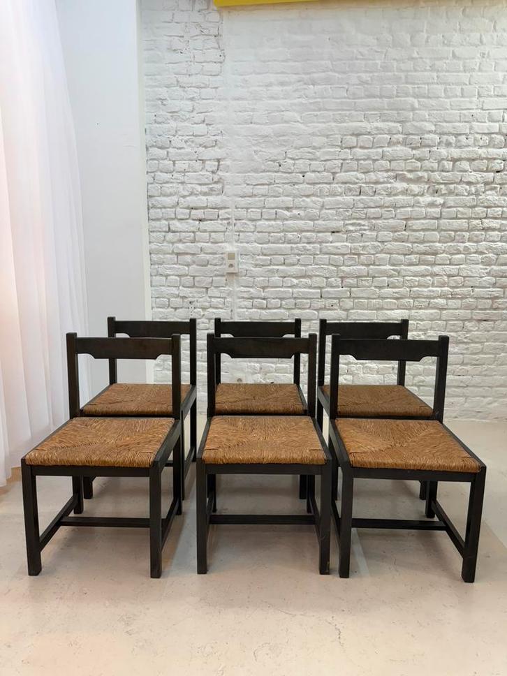 6 vintage stoelen in hout 1960, Huis en Inrichting, Stoelen, Eén, Hout, Ophalen