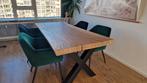 Suar boomstamtafel 200x100cm + 4 stoelen, Ophalen, 100 tot 150 cm, Zo goed als nieuw, Metaal