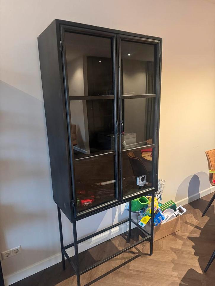 Zwarte Industriële Kast - Stalen Frame, Huis en Inrichting, Kasten | Vitrinekasten, Gebruikt, 150 tot 200 cm, 50 tot 100 cm, 25 tot 50 cm