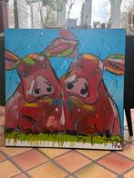 Vrolijk schilderij van twee varkens, Antiek en Kunst, Ophalen
