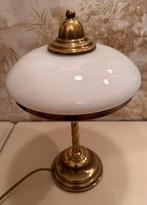 Vintage Frantzen messing tafellamp met opaalglazen kap, Huis en Inrichting, Ophalen, Vintage, Minder dan 50 cm, Glas