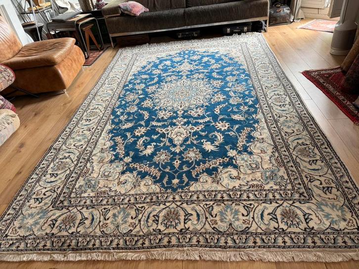 groot Handgeknoopt vintage perzisch Nain tapijt 196 x 310 cm, Huis en Inrichting, Stoffering | Tapijten en Kleden, Zo goed als nieuw
