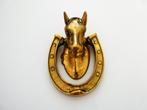 Deurklopper paard met hoefijzer messing paardenhoofd, Antiek en Kunst, Curiosa en Brocante, Ophalen of Verzenden
