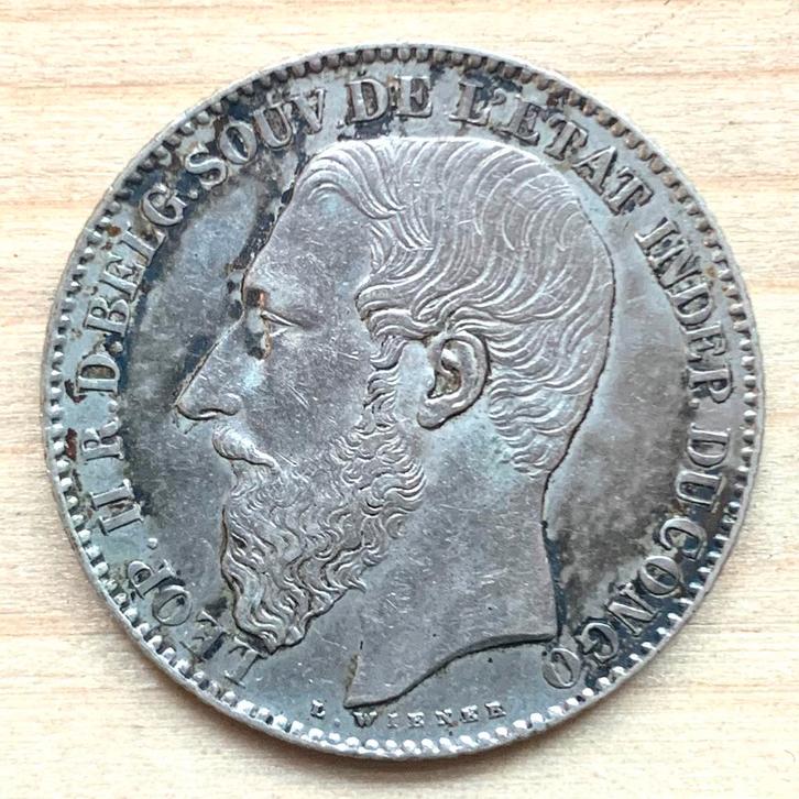 Belgisch Congo 2 Francs 1896 Leopold II zilver, Postzegels en Munten, Munten | Nederland, Vóór koninkrijk, Zilver, Ophalen of Verzenden