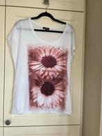 Wit T-shirt met Roze Bloemen - Enjoy Maat XL, Wit, Maat 46/48 (XL) of groter, Ophalen of Verzenden, Korte mouw