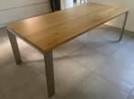 Zwaar eiken eetkamertafel 220 x 100, Ophalen, Eikenhout, 200 cm of meer, 50 tot 100 cm