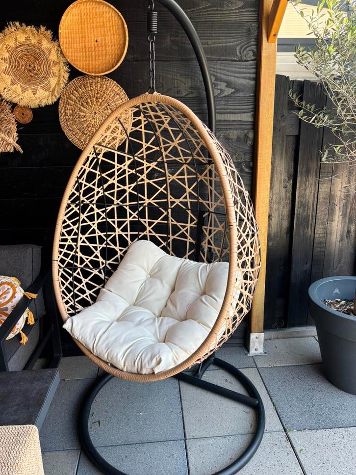 Hangstoel swing met standaard - naturel, Tuin en Terras, Tuinstoelen, Zo goed als nieuw, Ophalen