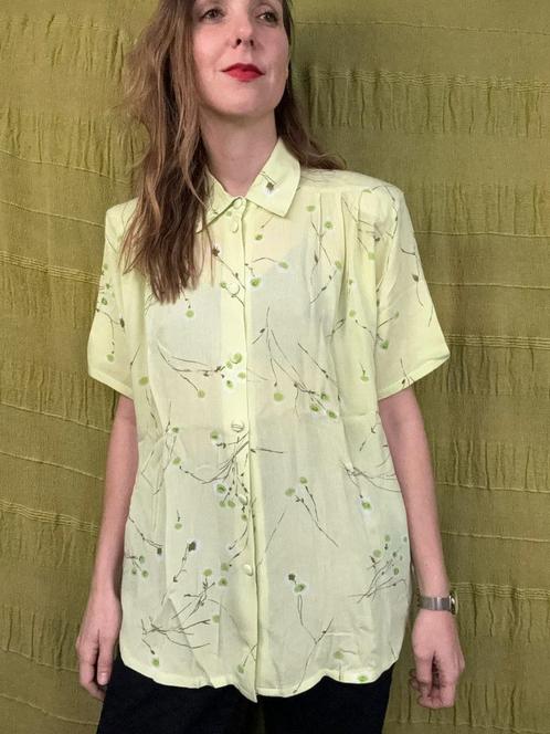 Vintage blouse, maat 40/42 - L/XL - groen - bloemetjes -, Kleding | Dames, Blouses en Tunieken, Gedragen, Maat 38/40 (M), Groen