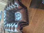 robuste chesterfield stoel donker bruin leer, Ophalen, Rechthoekig