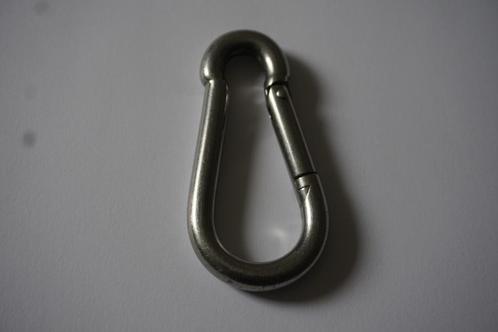 Karabijnhaak met knik RVS 80 mm, Doe-het-zelf en Verbouw, IJzerwaren en Bevestigingsmiddelen, Nieuw, Overige typen, 50 tot 100 mm