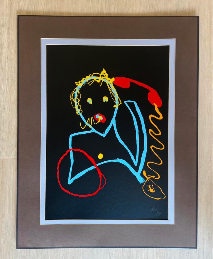 Theos - Secretaresse - zeefdruk op zwart - 26/50, Antiek en Kunst, Kunst | Schilderijen | Abstract, Ophalen of Verzenden