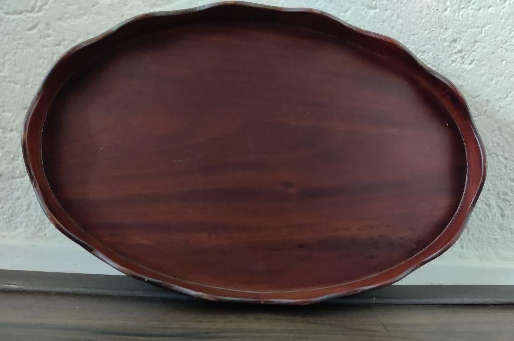 Dienblad ovaal sustainable mahonie hout geschulpte rand, Antiek en Kunst, Ophalen of Verzenden