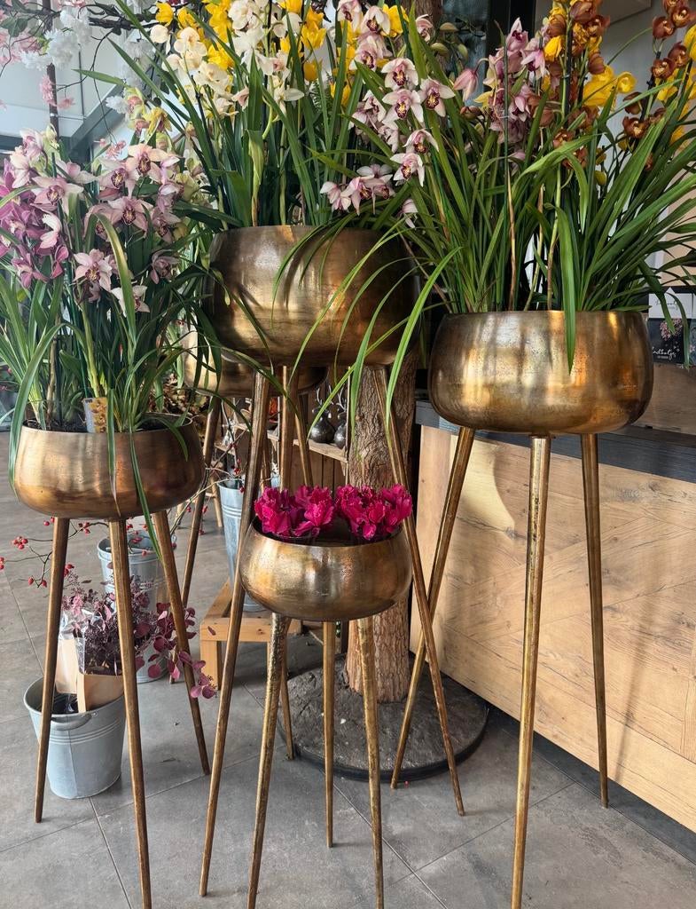 Mooie aluminium bloempotten op standaard (set of los), Overige materialen, Overige kleuren, 50 tot 75 cm, Ophalen of Verzenden