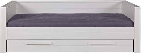 Complete bedbank - 90x200 cm (Woood) met lattenbodem en lade, Ophalen, Gebruikt, 90 cm, Eenpersoons